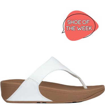 FIT FLOP WOMENS WEDGE TOE POST SANDAL - WHITE LEATHER